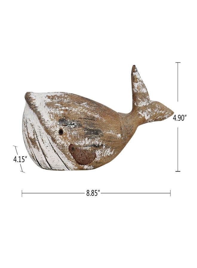 Linfevisi Wooden Whale Decor Tabletop Nautical Decor Solid Wood Whales Statue Sculpture Standing Coastal Decor Beach Figurines for Home Sea Decor for Bathroom Ocean Theme House Decor 4.9 Inches Tall - Image 2